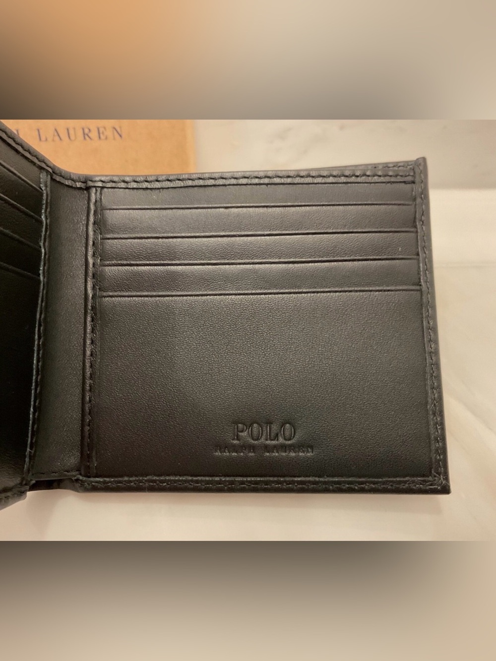 NIB Polo Ralph Lauren Leather ALL OVER PONY Double Billfold Wallet - BLACK - Picture 5 of 7